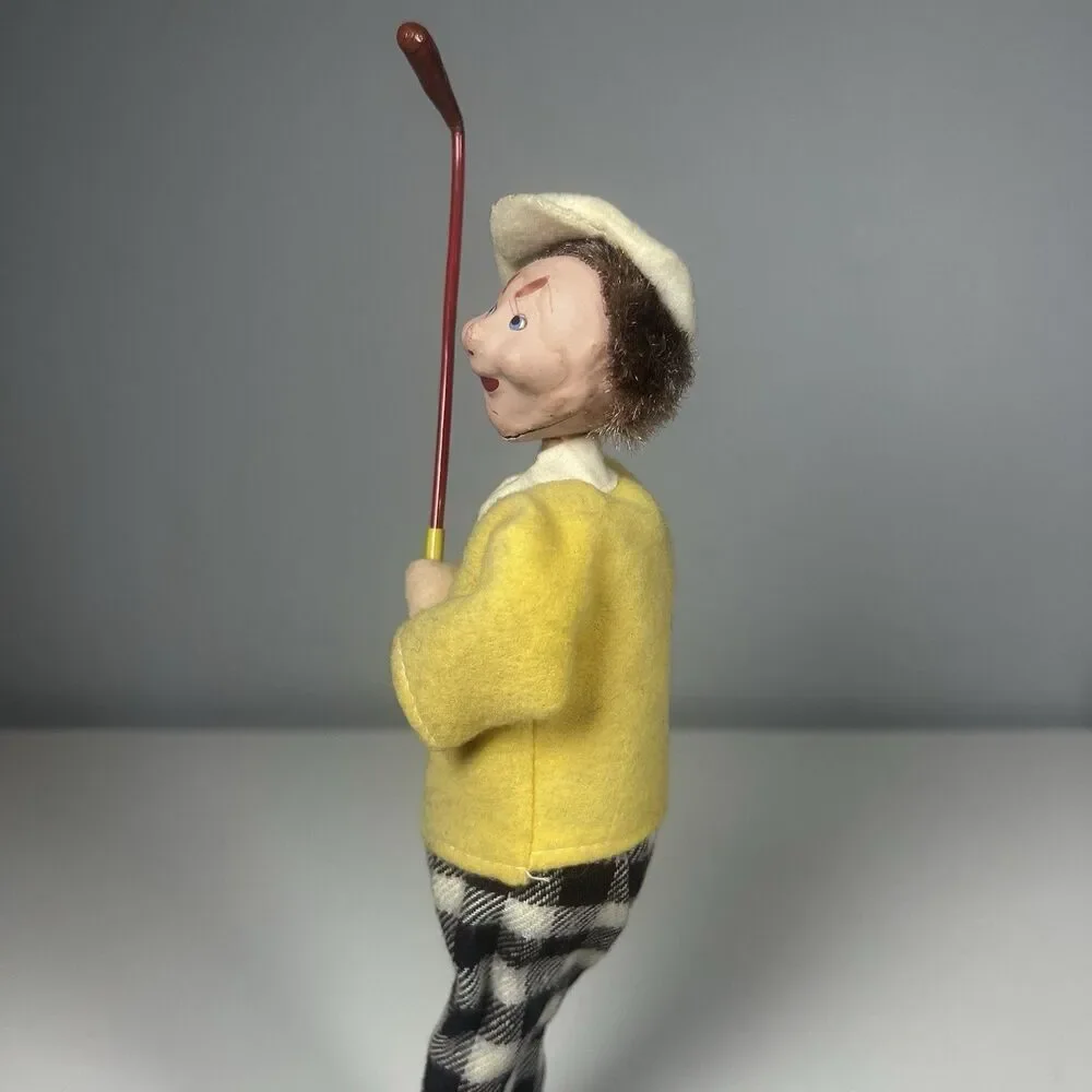 Rare Vintage Klumpe Roldan Doll Big Cap Golfer With Golf Club